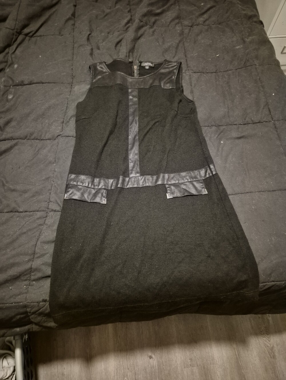 Tahari Arthur S Levine Dress Womens XL Black Faux Leather Trim Sleeveless